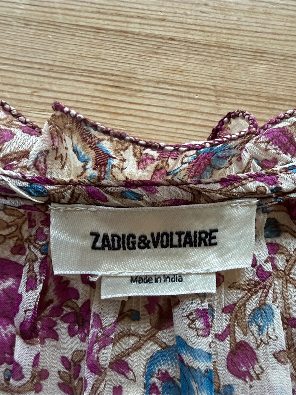 Zadig & Voltaire Purple Cream Floral Pintuck top - Picture 5 of 7